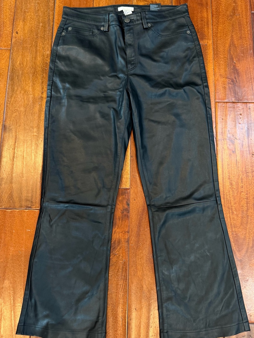 H&M Faux Leather Flare Pants Size 8 Black High Rise